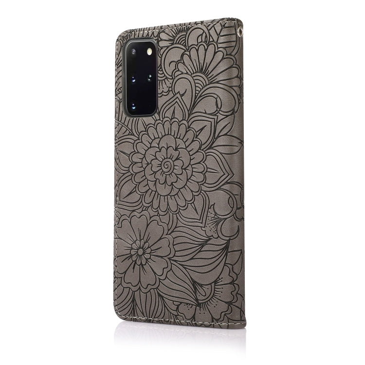 For Samsung Galaxy S20+ Skin Feel Embossed Sunflower Horizontal Flip Leather Case with Holder & Card Slots & Wallet & Lanyard
