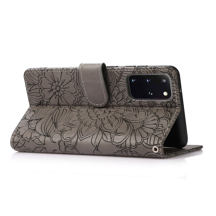 For Samsung Galaxy S20+ Skin Feel Embossed Sunflower Horizontal Flip Leather Case with Holder & Card Slots & Wallet & Lanyard