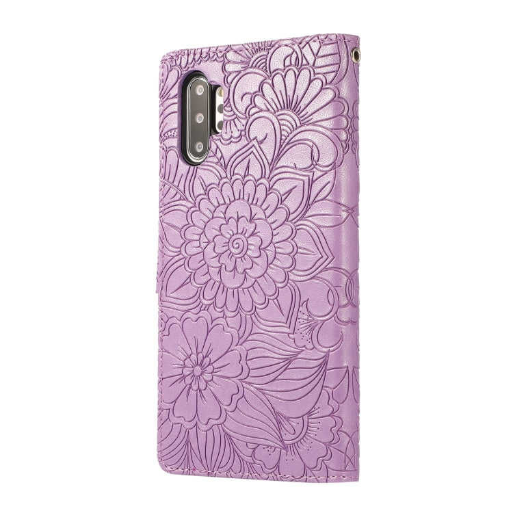 For Samsung Galaxy Note10+ Skin Feel Embossed Sunflower Horizontal Flip Leather Case with Holder & Card Slots & Wallet & Lanyard