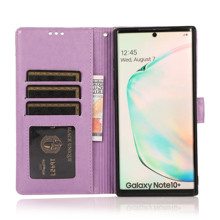 For Samsung Galaxy Note10+ Skin Feel Embossed Sunflower Horizontal Flip Leather Case with Holder & Card Slots & Wallet & Lanyard