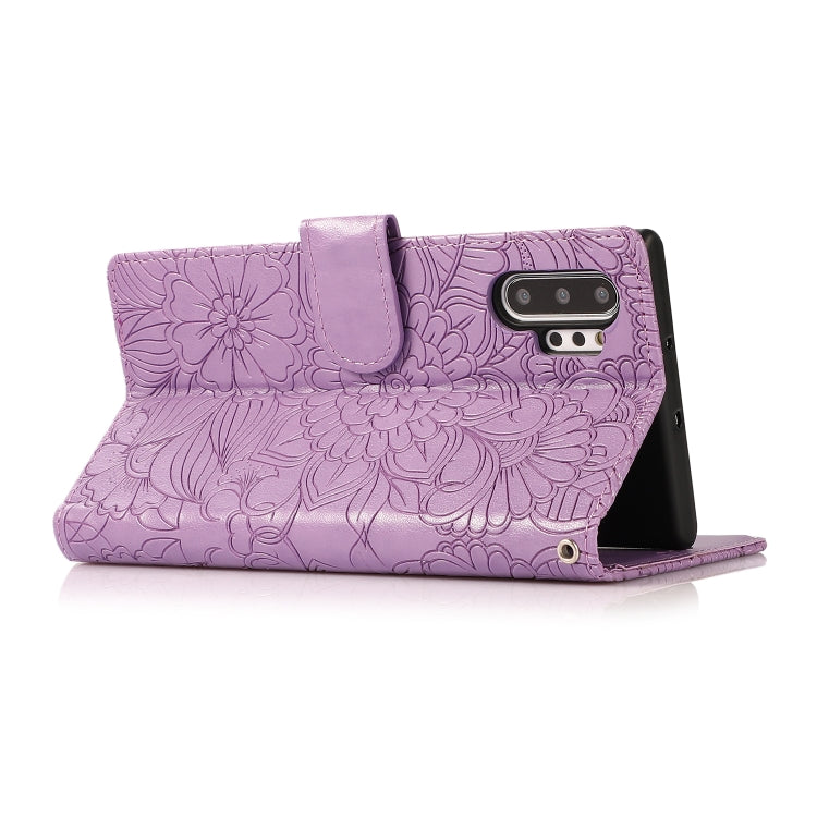 For Samsung Galaxy Note10+ Skin Feel Embossed Sunflower Horizontal Flip Leather Case with Holder & Card Slots & Wallet & Lanyard