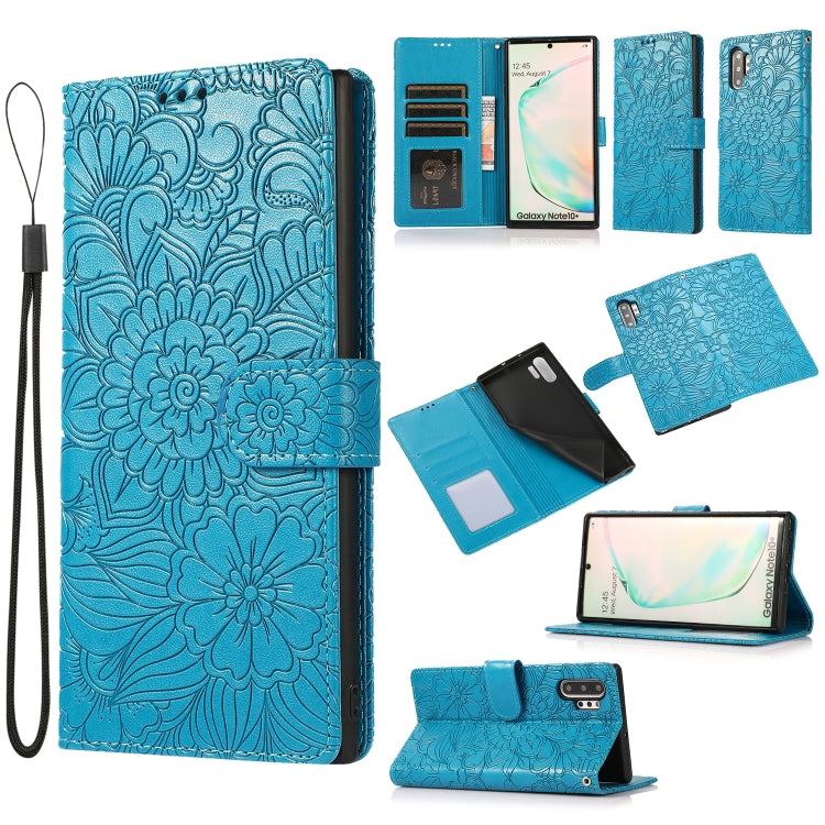 For Samsung Galaxy Note10+ Skin Feel Embossed Sunflower Horizontal Flip Leather Case with Holder & Card Slots & Wallet & Lanyard