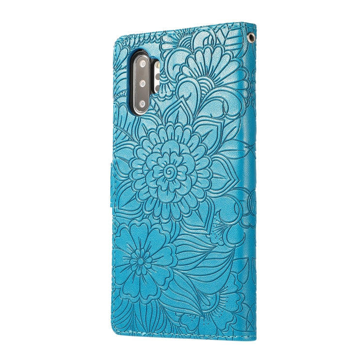 For Samsung Galaxy Note10+ Skin Feel Embossed Sunflower Horizontal Flip Leather Case with Holder & Card Slots & Wallet & Lanyard