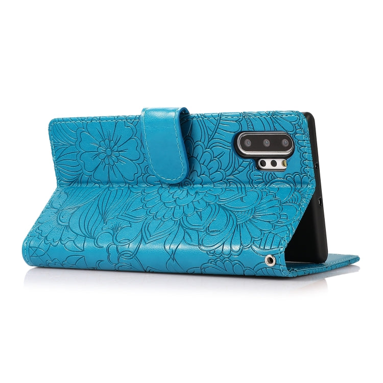 For Samsung Galaxy Note10+ Skin Feel Embossed Sunflower Horizontal Flip Leather Case with Holder & Card Slots & Wallet & Lanyard