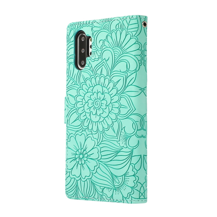 For Samsung Galaxy Note10+ Skin Feel Embossed Sunflower Horizontal Flip Leather Case with Holder & Card Slots & Wallet & Lanyard
