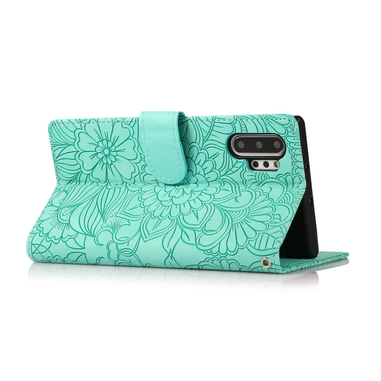 For Samsung Galaxy Note10+ Skin Feel Embossed Sunflower Horizontal Flip Leather Case with Holder & Card Slots & Wallet & Lanyard