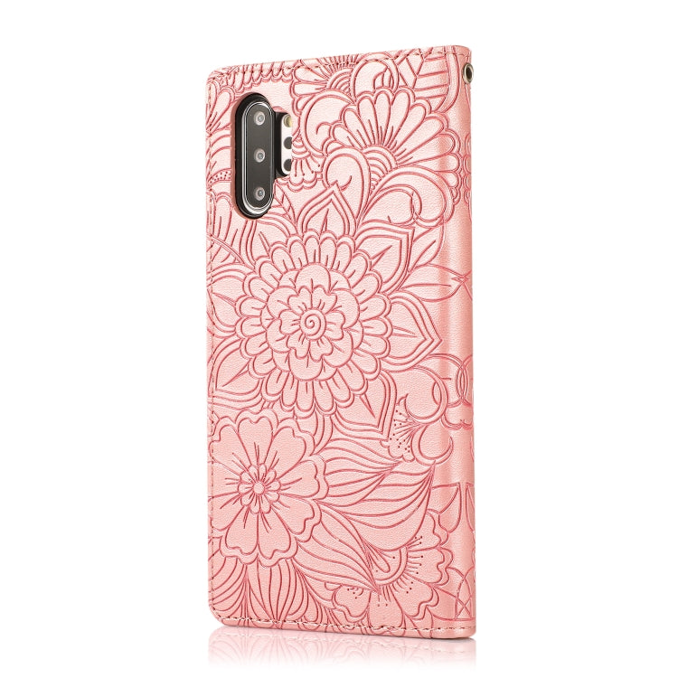For Samsung Galaxy Note10+ Skin Feel Embossed Sunflower Horizontal Flip Leather Case with Holder & Card Slots & Wallet & Lanyard