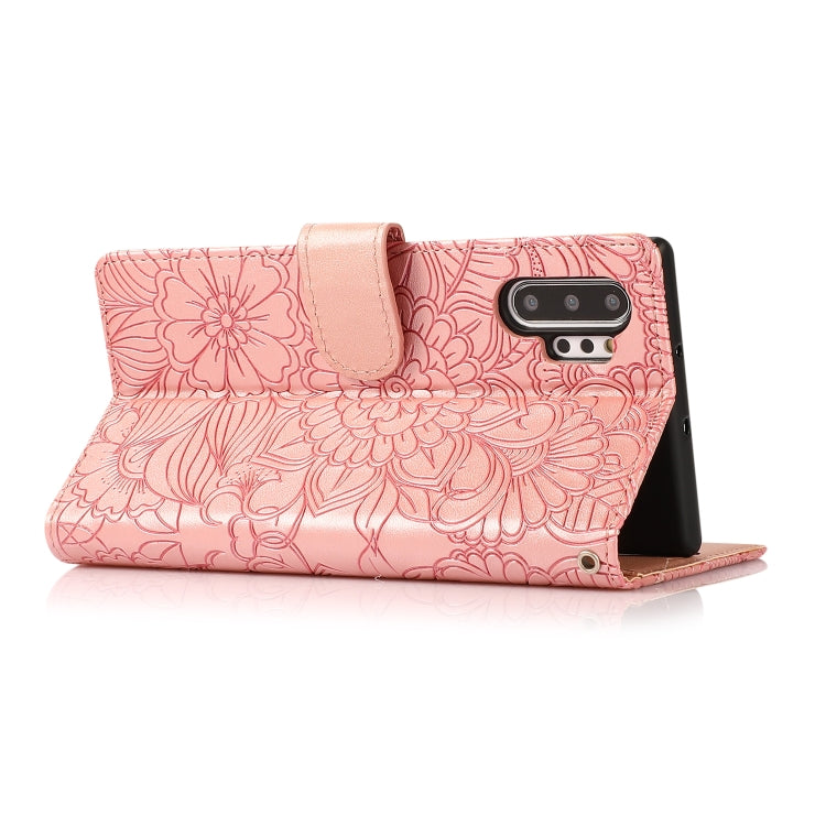 For Samsung Galaxy Note10+ Skin Feel Embossed Sunflower Horizontal Flip Leather Case with Holder & Card Slots & Wallet & Lanyard