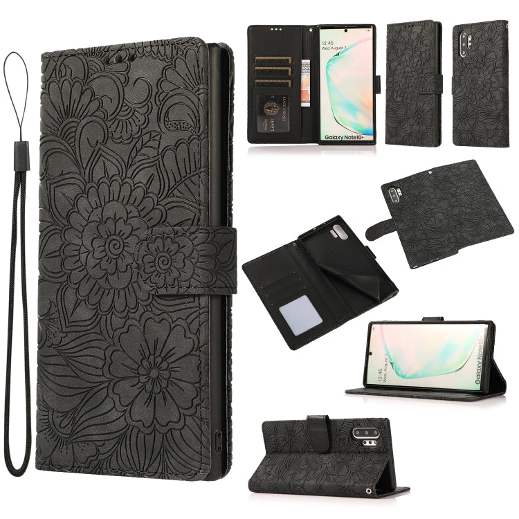 For Samsung Galaxy Note10+ Skin Feel Embossed Sunflower Horizontal Flip Leather Case with Holder & Card Slots & Wallet & Lanyard