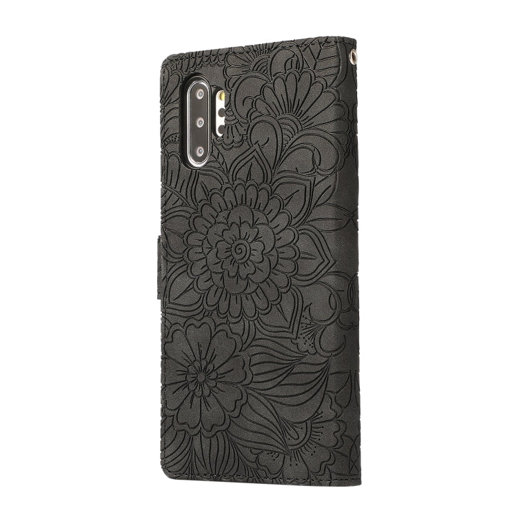 For Samsung Galaxy Note10+ Skin Feel Embossed Sunflower Horizontal Flip Leather Case with Holder & Card Slots & Wallet & Lanyard