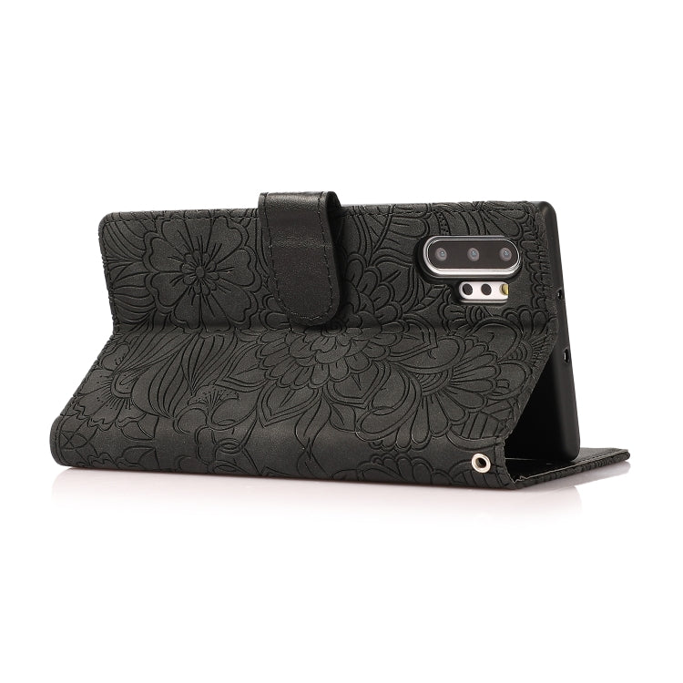 For Samsung Galaxy Note10+ Skin Feel Embossed Sunflower Horizontal Flip Leather Case with Holder & Card Slots & Wallet & Lanyard