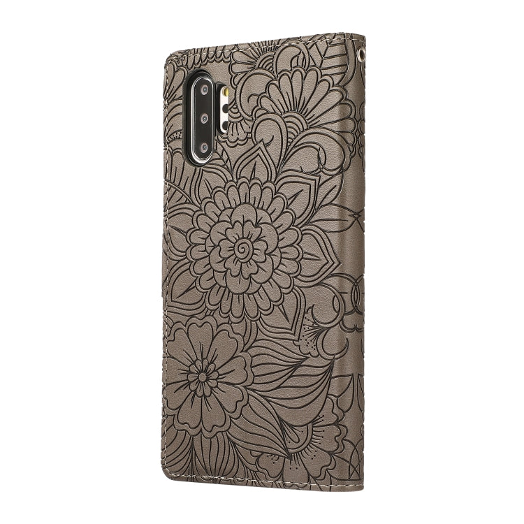 For Samsung Galaxy Note10+ Skin Feel Embossed Sunflower Horizontal Flip Leather Case with Holder & Card Slots & Wallet & Lanyard