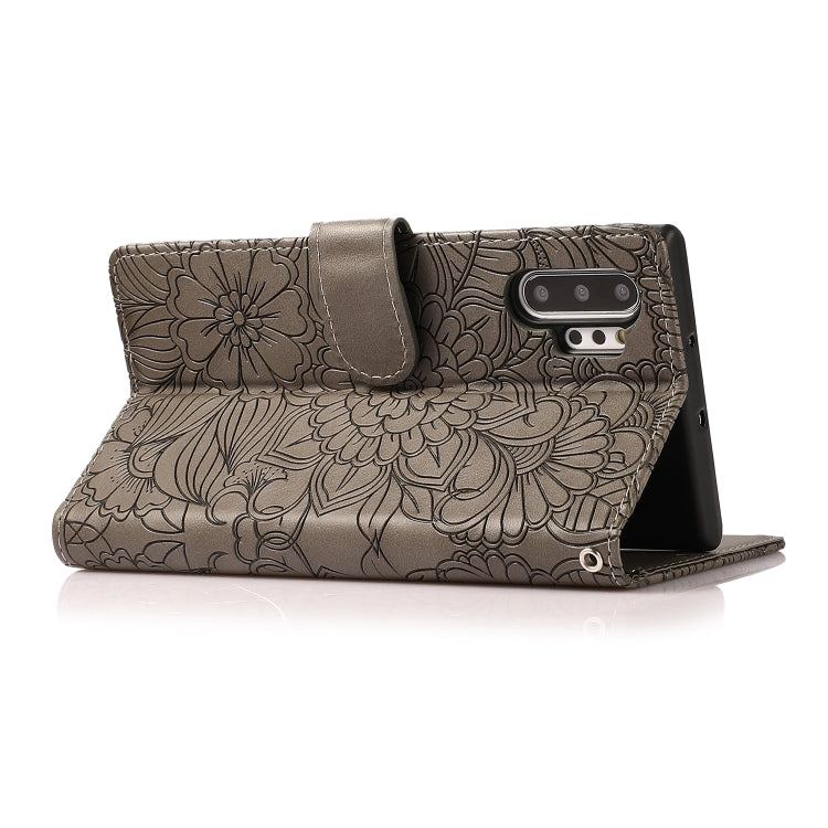 For Samsung Galaxy Note10+ Skin Feel Embossed Sunflower Horizontal Flip Leather Case with Holder & Card Slots & Wallet & Lanyard