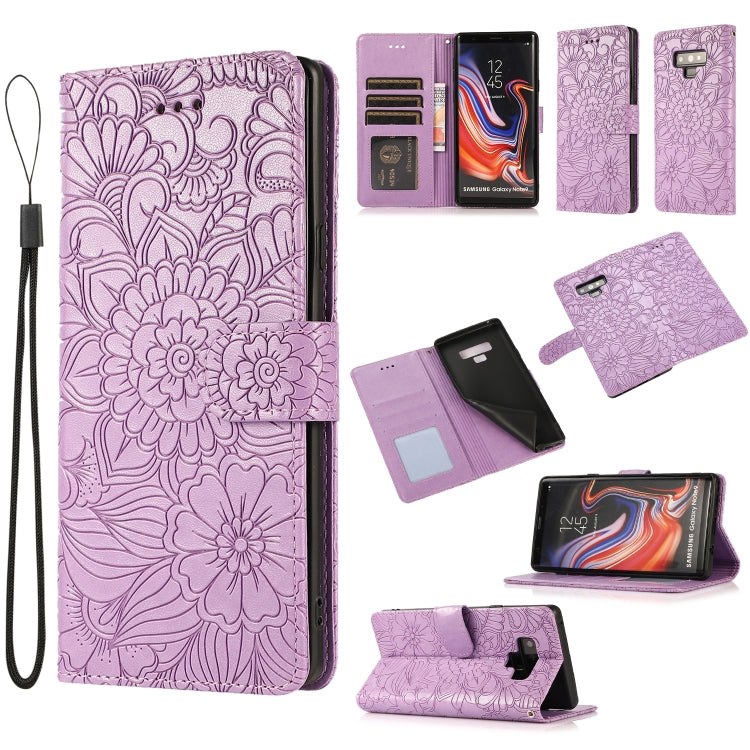 For Samsung Galaxy Note9 Skin Feel Embossed Sunflower Horizontal Flip Leather Case with Holder & Card Slots & Wallet & Lanyard