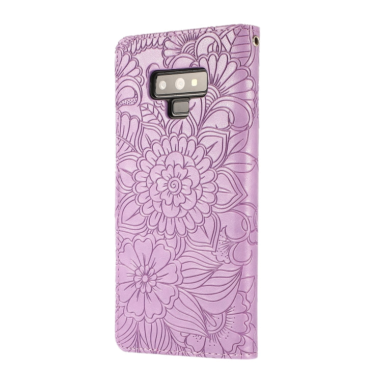 For Samsung Galaxy Note9 Skin Feel Embossed Sunflower Horizontal Flip Leather Case with Holder & Card Slots & Wallet & Lanyard