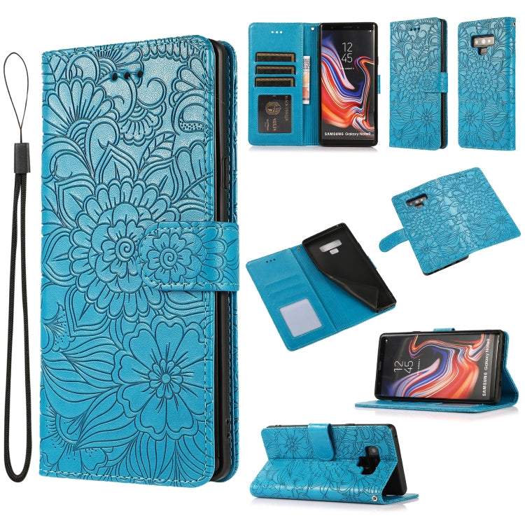 For Samsung Galaxy Note9 Skin Feel Embossed Sunflower Horizontal Flip Leather Case with Holder & Card Slots & Wallet & Lanyard