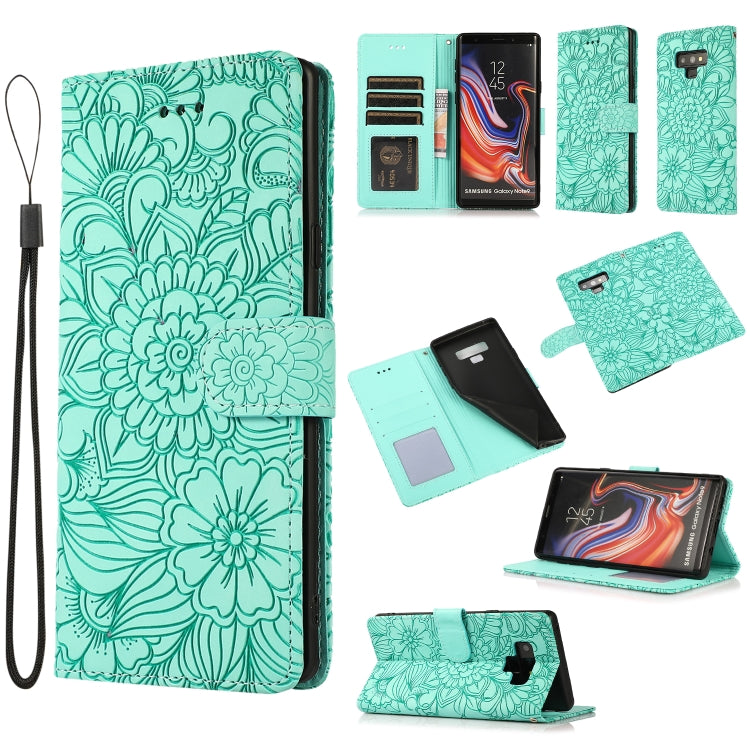 For Samsung Galaxy Note9 Skin Feel Embossed Sunflower Horizontal Flip Leather Case with Holder & Card Slots & Wallet & Lanyard