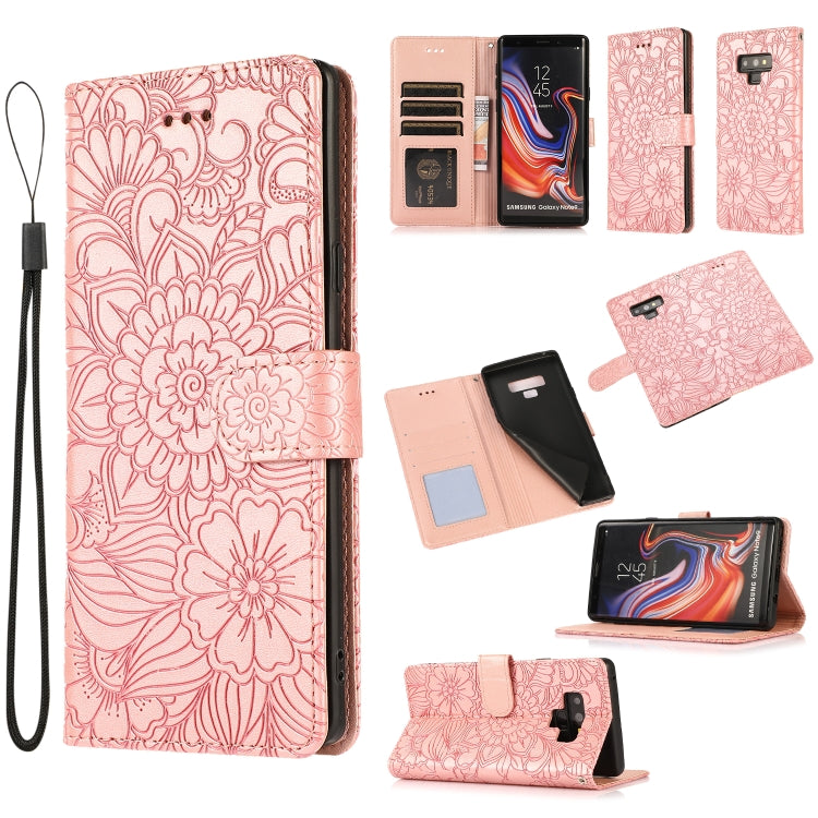 For Samsung Galaxy Note9 Skin Feel Embossed Sunflower Horizontal Flip Leather Case with Holder & Card Slots & Wallet & Lanyard