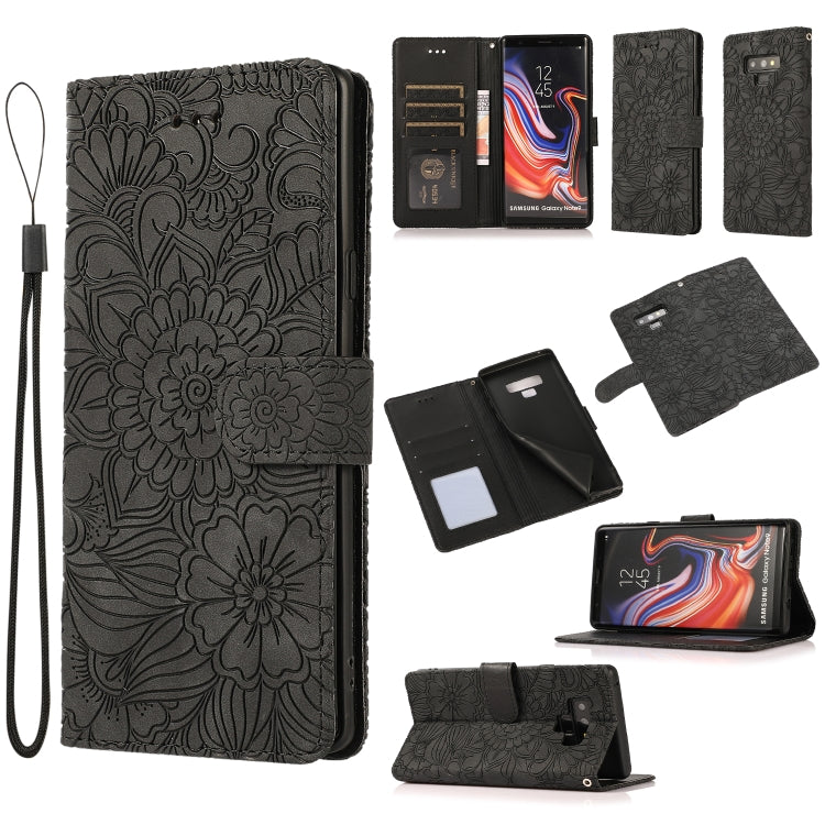 For Samsung Galaxy Note9 Skin Feel Embossed Sunflower Horizontal Flip Leather Case with Holder & Card Slots & Wallet & Lanyard