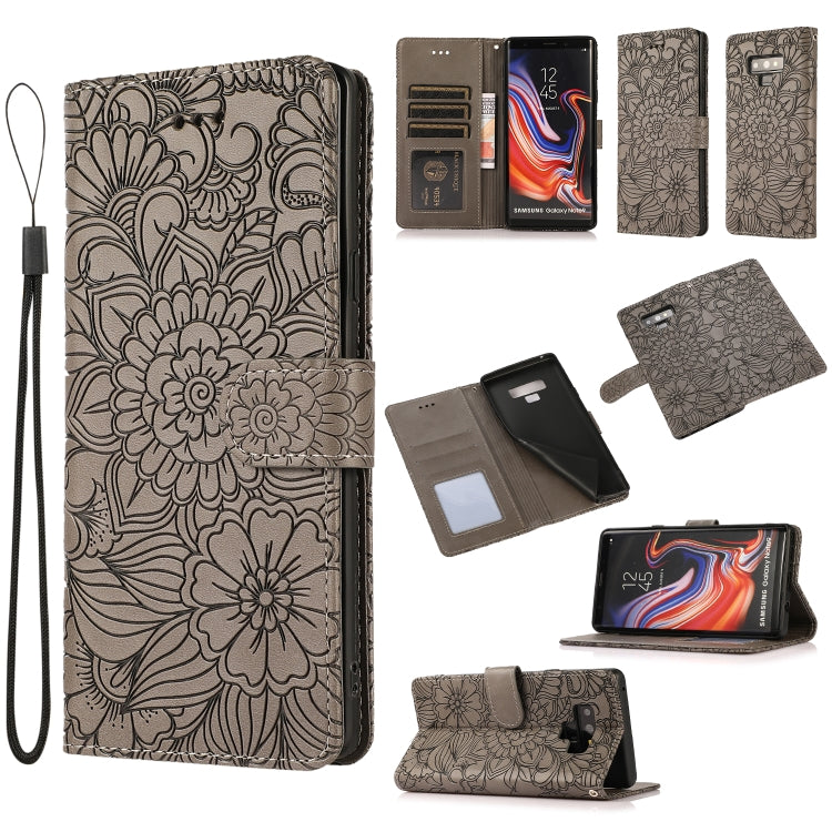 For Samsung Galaxy Note9 Skin Feel Embossed Sunflower Horizontal Flip Leather Case with Holder & Card Slots & Wallet & Lanyard