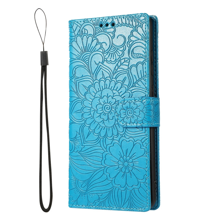 For Samsung Galaxy S20 Ultra Skin Feel Embossed Sunflower Horizontal Flip Leather Case with Holder & Card Slots & Wallet & Lanyard