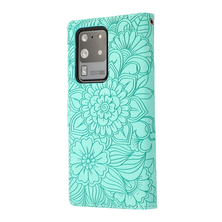 For Samsung Galaxy S20 Ultra Skin Feel Embossed Sunflower Horizontal Flip Leather Case with Holder & Card Slots & Wallet & Lanyard