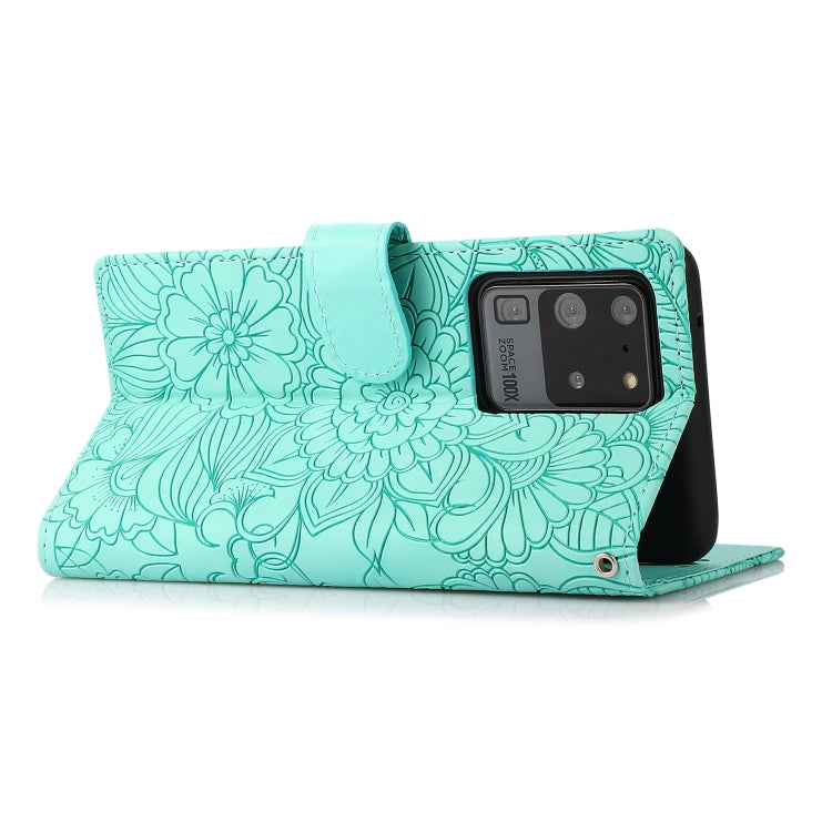 For Samsung Galaxy S20 Ultra Skin Feel Embossed Sunflower Horizontal Flip Leather Case with Holder & Card Slots & Wallet & Lanyard