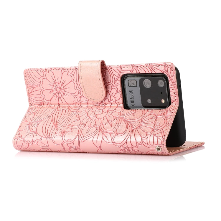 For Samsung Galaxy S20 Ultra Skin Feel Embossed Sunflower Horizontal Flip Leather Case with Holder & Card Slots & Wallet & Lanyard