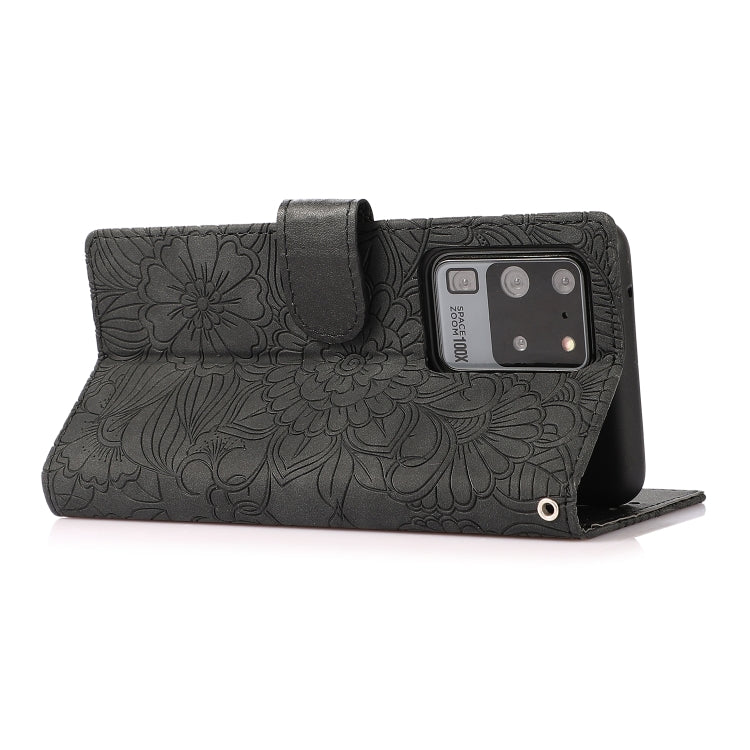 For Samsung Galaxy S20 Ultra Skin Feel Embossed Sunflower Horizontal Flip Leather Case with Holder & Card Slots & Wallet & Lanyard