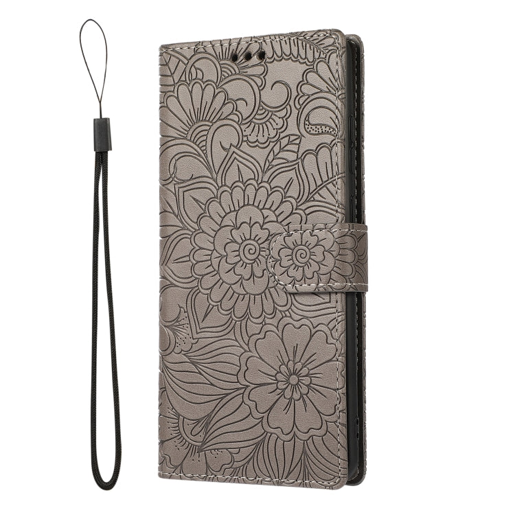 For Samsung Galaxy S20 Ultra Skin Feel Embossed Sunflower Horizontal Flip Leather Case with Holder & Card Slots & Wallet & Lanyard