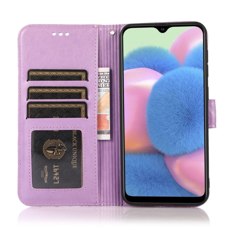 For Samsung Galaxy A30s Skin Feel Embossed Sunflower Horizontal Flip Leather Case with Holder & Card Slots & Wallet & Lanyard