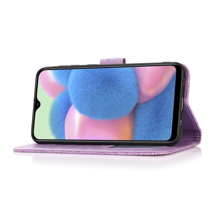 For Samsung Galaxy A30s Skin Feel Embossed Sunflower Horizontal Flip Leather Case with Holder & Card Slots & Wallet & Lanyard
