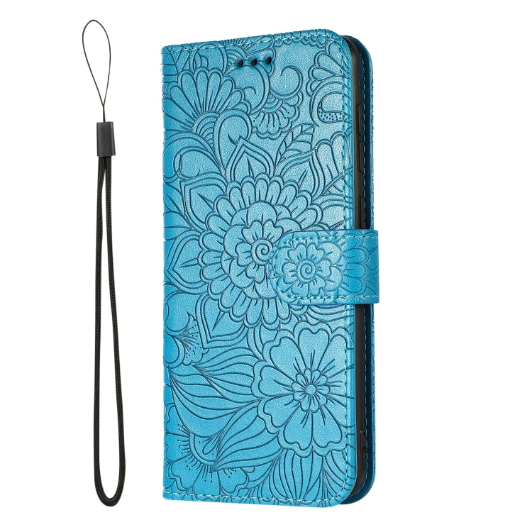 For Samsung Galaxy A30s Skin Feel Embossed Sunflower Horizontal Flip Leather Case with Holder & Card Slots & Wallet & Lanyard