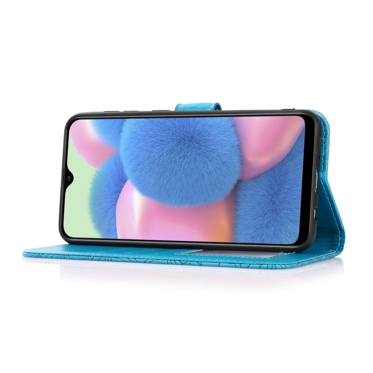 For Samsung Galaxy A30s Skin Feel Embossed Sunflower Horizontal Flip Leather Case with Holder & Card Slots & Wallet & Lanyard
