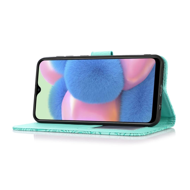 For Samsung Galaxy A30s Skin Feel Embossed Sunflower Horizontal Flip Leather Case with Holder & Card Slots & Wallet & Lanyard
