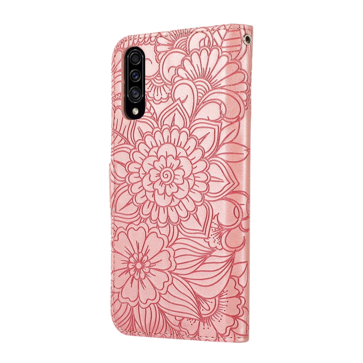 For Samsung Galaxy A30s Skin Feel Embossed Sunflower Horizontal Flip Leather Case with Holder & Card Slots & Wallet & Lanyard