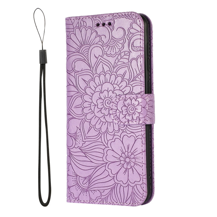 For Samsung Galaxy A50s Skin Feel Embossed Sunflower Horizontal Flip Leather Case with Holder & Card Slots & Wallet & Lanyard
