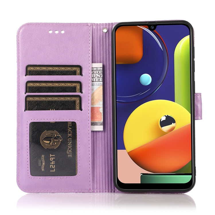 For Samsung Galaxy A50s Skin Feel Embossed Sunflower Horizontal Flip Leather Case with Holder & Card Slots & Wallet & Lanyard