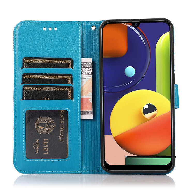 For Samsung Galaxy A50s Skin Feel Embossed Sunflower Horizontal Flip Leather Case with Holder & Card Slots & Wallet & Lanyard