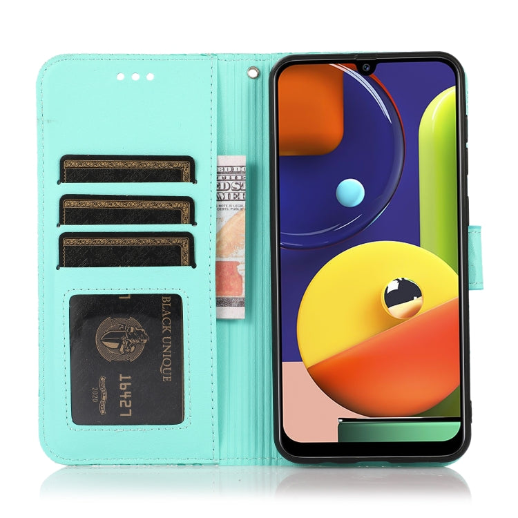 For Samsung Galaxy A50s Skin Feel Embossed Sunflower Horizontal Flip Leather Case with Holder & Card Slots & Wallet & Lanyard