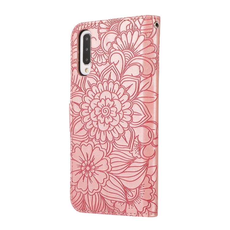 For Samsung Galaxy A50s Skin Feel Embossed Sunflower Horizontal Flip Leather Case with Holder & Card Slots & Wallet & Lanyard