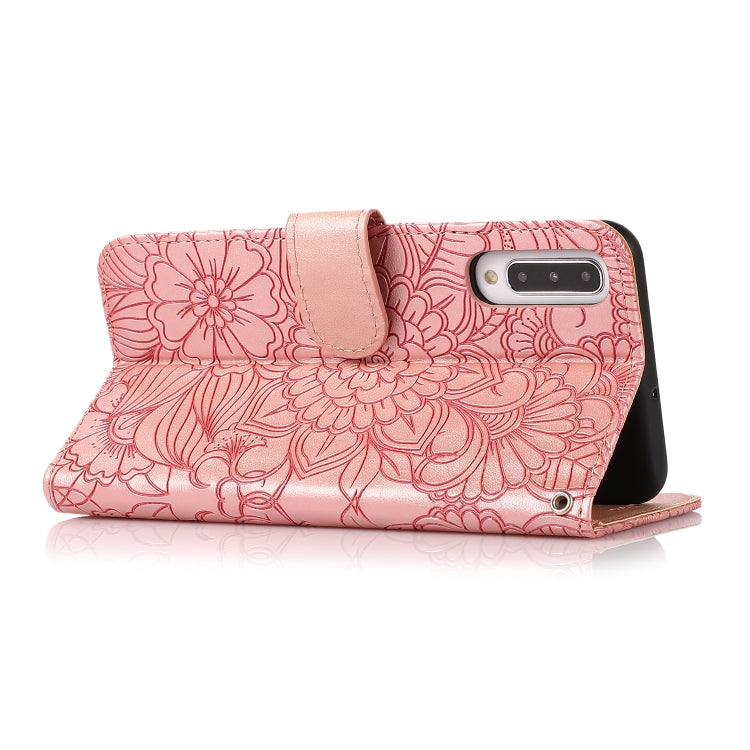 For Samsung Galaxy A50s Skin Feel Embossed Sunflower Horizontal Flip Leather Case with Holder & Card Slots & Wallet & Lanyard