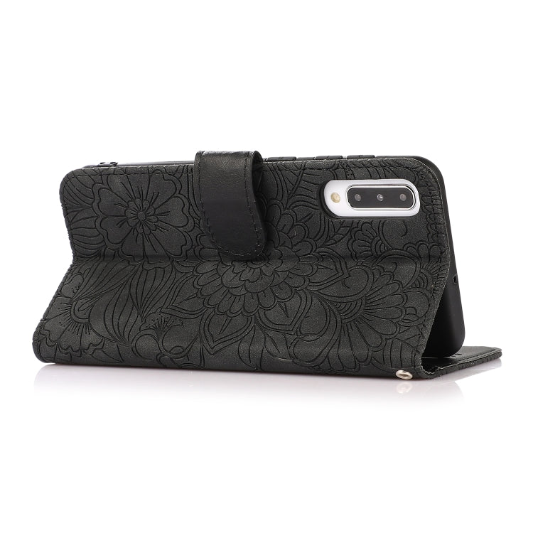 For Samsung Galaxy A50s Skin Feel Embossed Sunflower Horizontal Flip Leather Case with Holder & Card Slots & Wallet & Lanyard