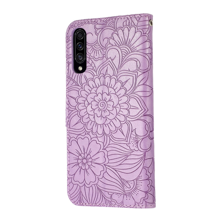 For Samsung Galaxy A70s Skin Feel Embossed Sunflower Horizontal Flip Leather Case with Holder & Card Slots & Wallet & Lanyard