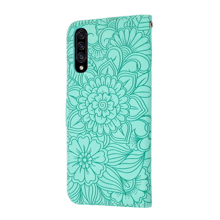 For Samsung Galaxy A70s Skin Feel Embossed Sunflower Horizontal Flip Leather Case with Holder & Card Slots & Wallet & Lanyard
