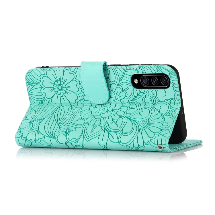 For Samsung Galaxy A70s Skin Feel Embossed Sunflower Horizontal Flip Leather Case with Holder & Card Slots & Wallet & Lanyard