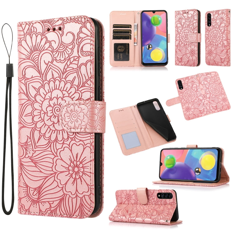 For Samsung Galaxy A70s Skin Feel Embossed Sunflower Horizontal Flip Leather Case with Holder & Card Slots & Wallet & Lanyard