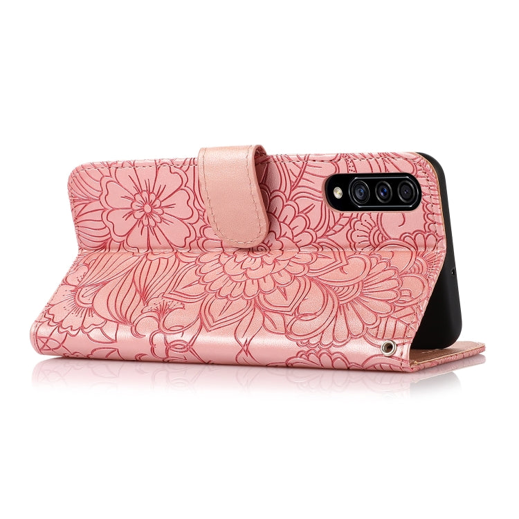 For Samsung Galaxy A70s Skin Feel Embossed Sunflower Horizontal Flip Leather Case with Holder & Card Slots & Wallet & Lanyard