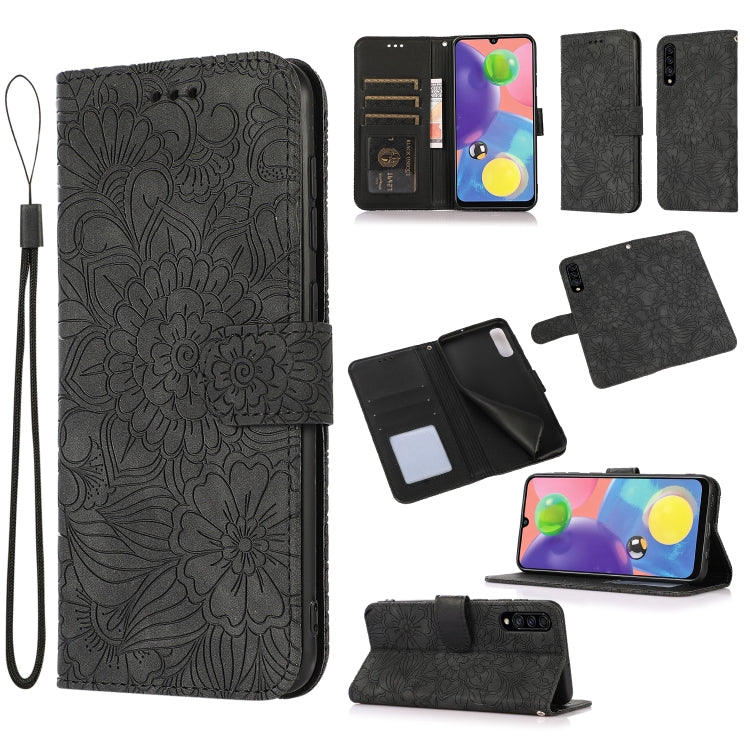 For Samsung Galaxy A70s Skin Feel Embossed Sunflower Horizontal Flip Leather Case with Holder & Card Slots & Wallet & Lanyard