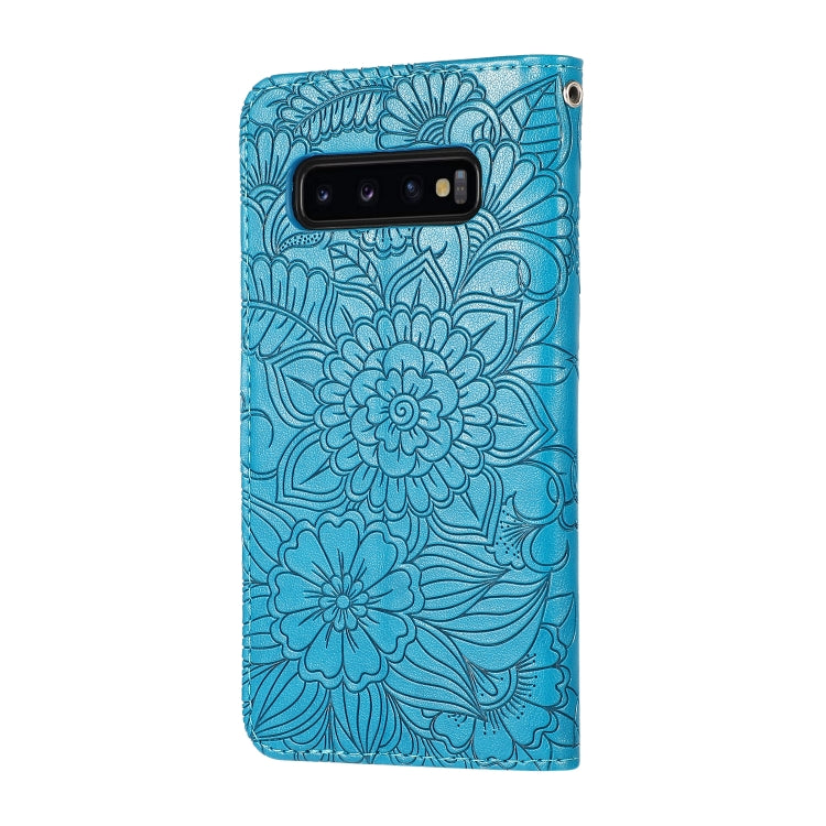 For Samsung Galaxy S10+ Skin Feel Embossed Sunflower Horizontal Flip Leather Case with Holder & Card Slots & Wallet & Lanyard